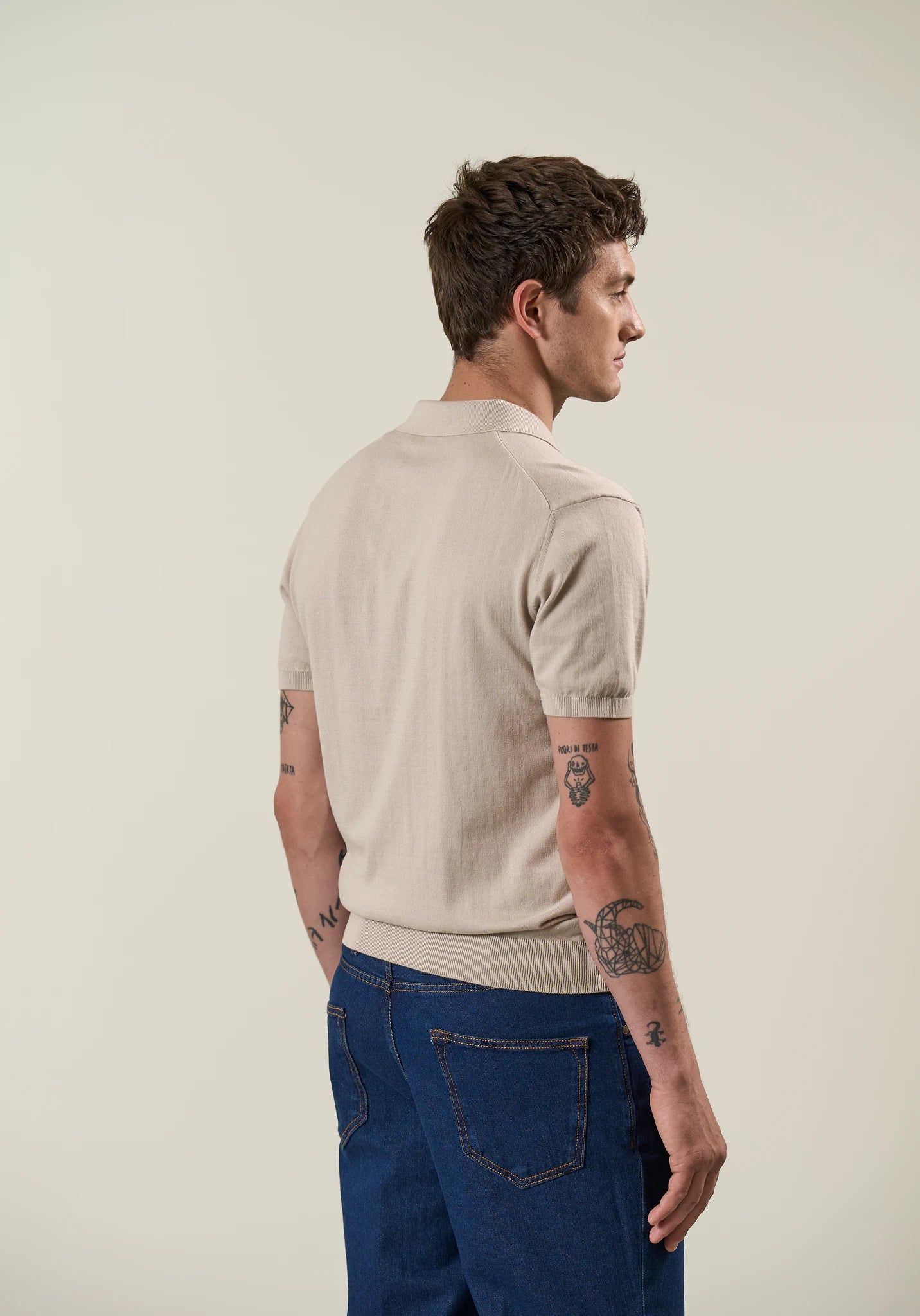 Beiges Polohemd aus Tricotina-Baumwolle im Derby-Stil Angelico 3