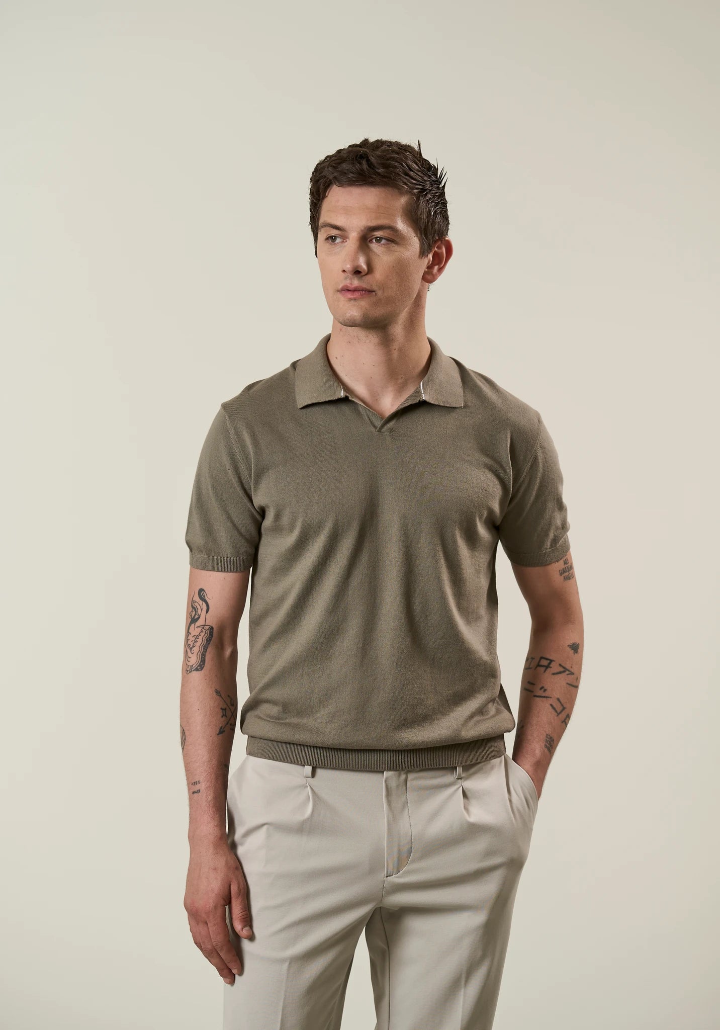 Beiges Polohemd aus Tricotina-Baumwolle im Derby-Stil Angelico 1