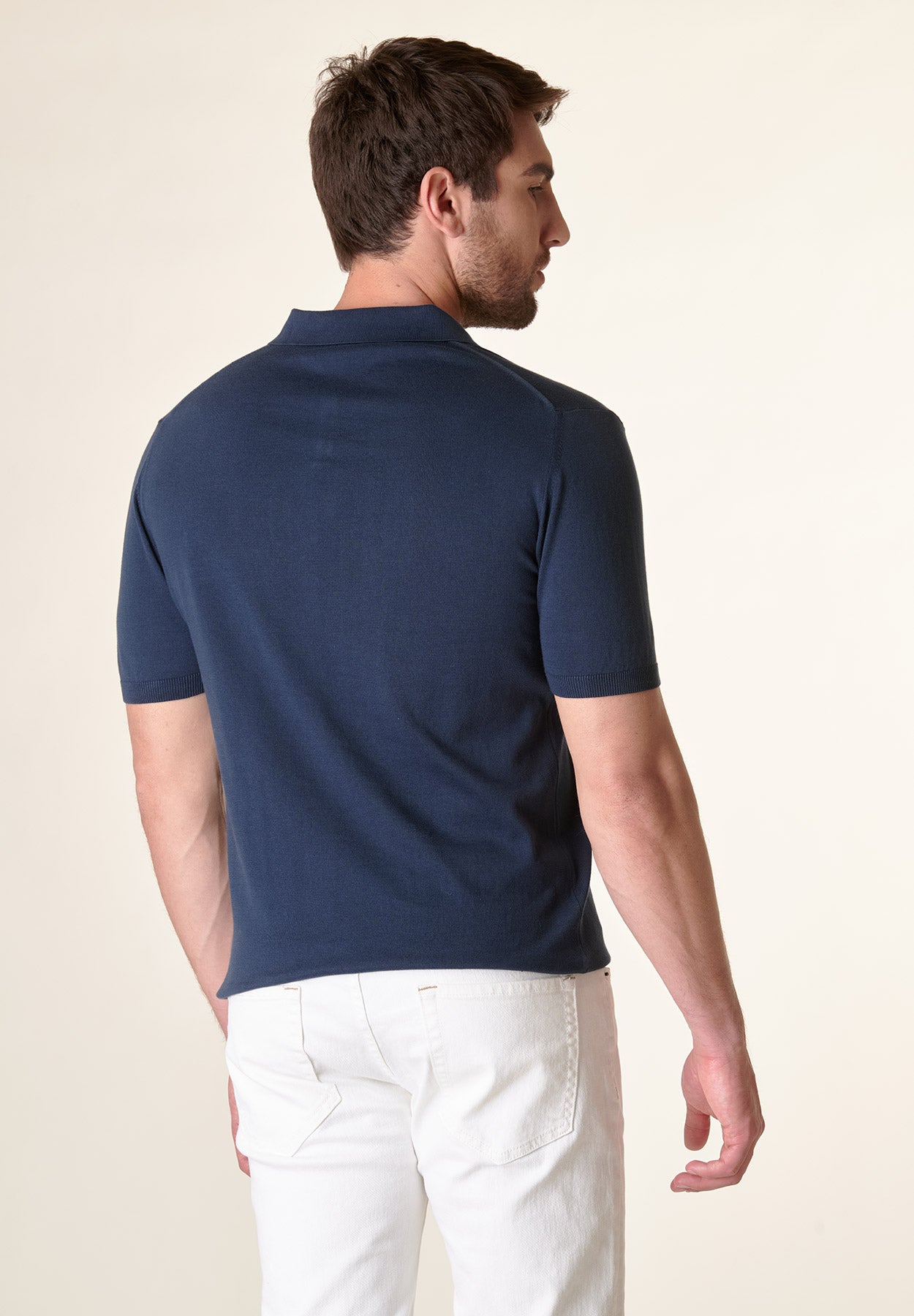 Blue jersey polo shirt without buttons