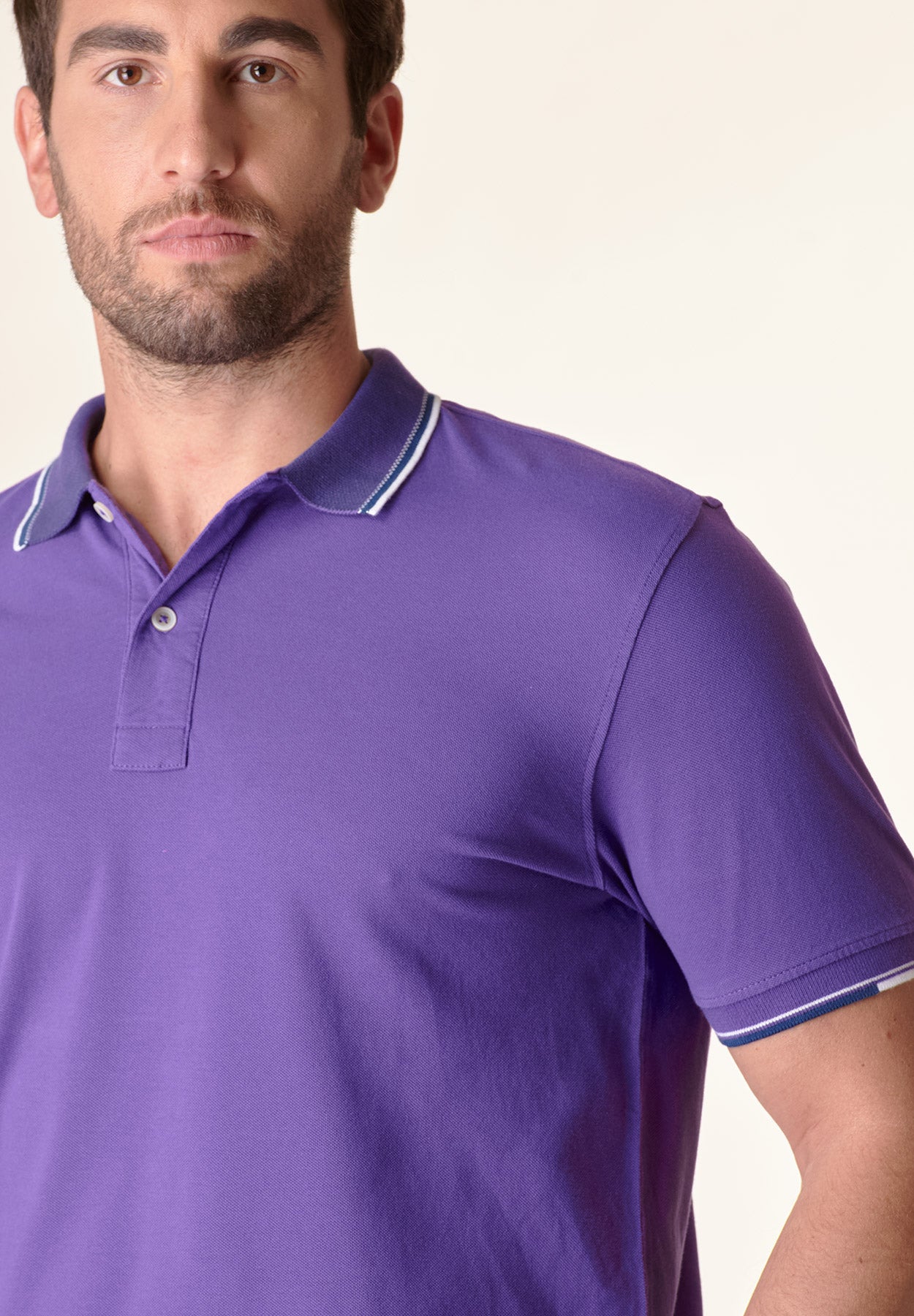 Purple cotton polo jacquard collar