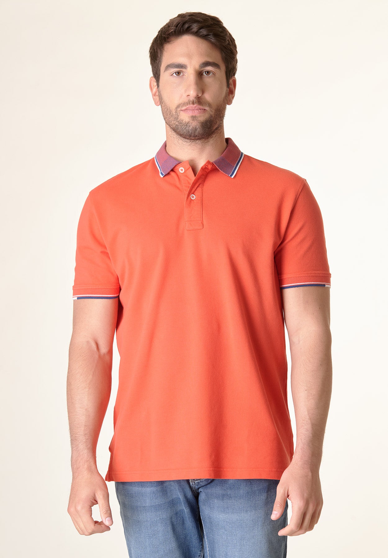 Orange cotton jacquard collar polo shirt