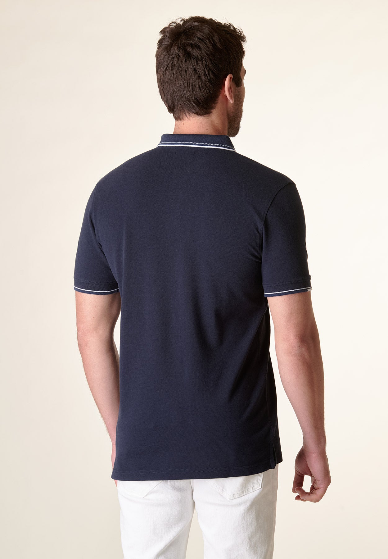 Blaues Baumwoll-Poloshirt mit Jacquard-Kragen