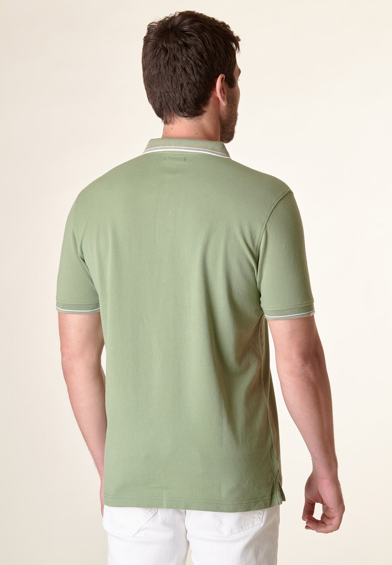 Grünes Baumwoll-Poloshirt mit Jacquard-Kragen