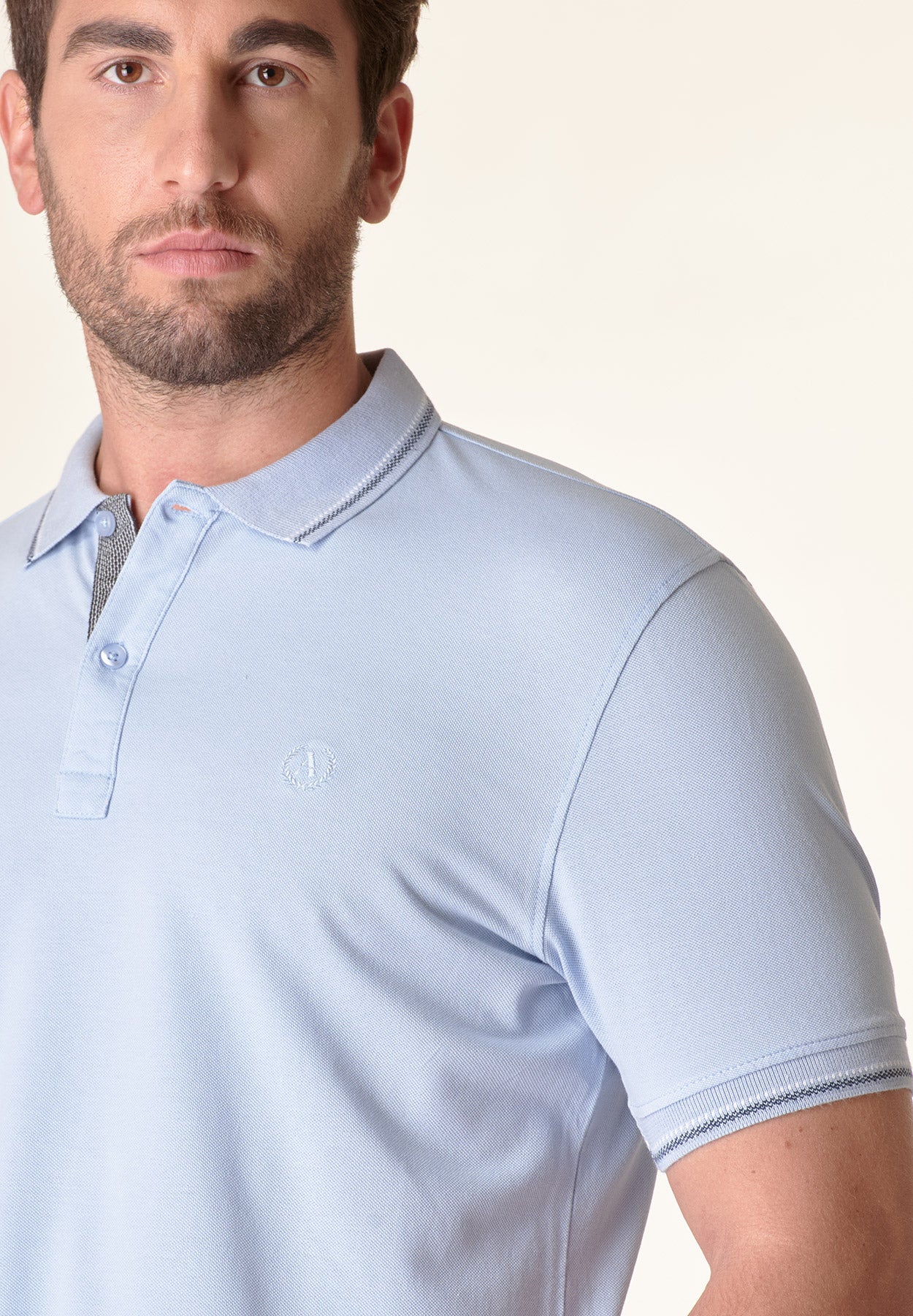 Light blue cotton piqué polo shirt stripe detail