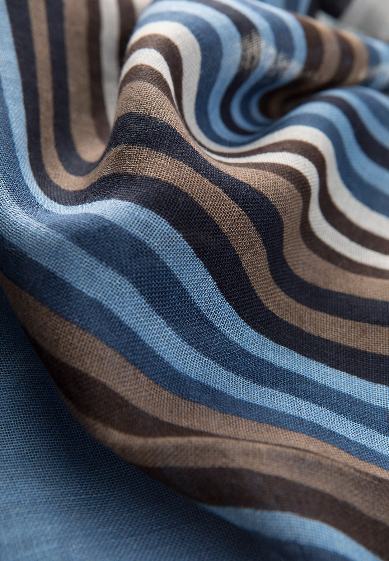 Tobacco blue pashmina patterned stripes cotton linen