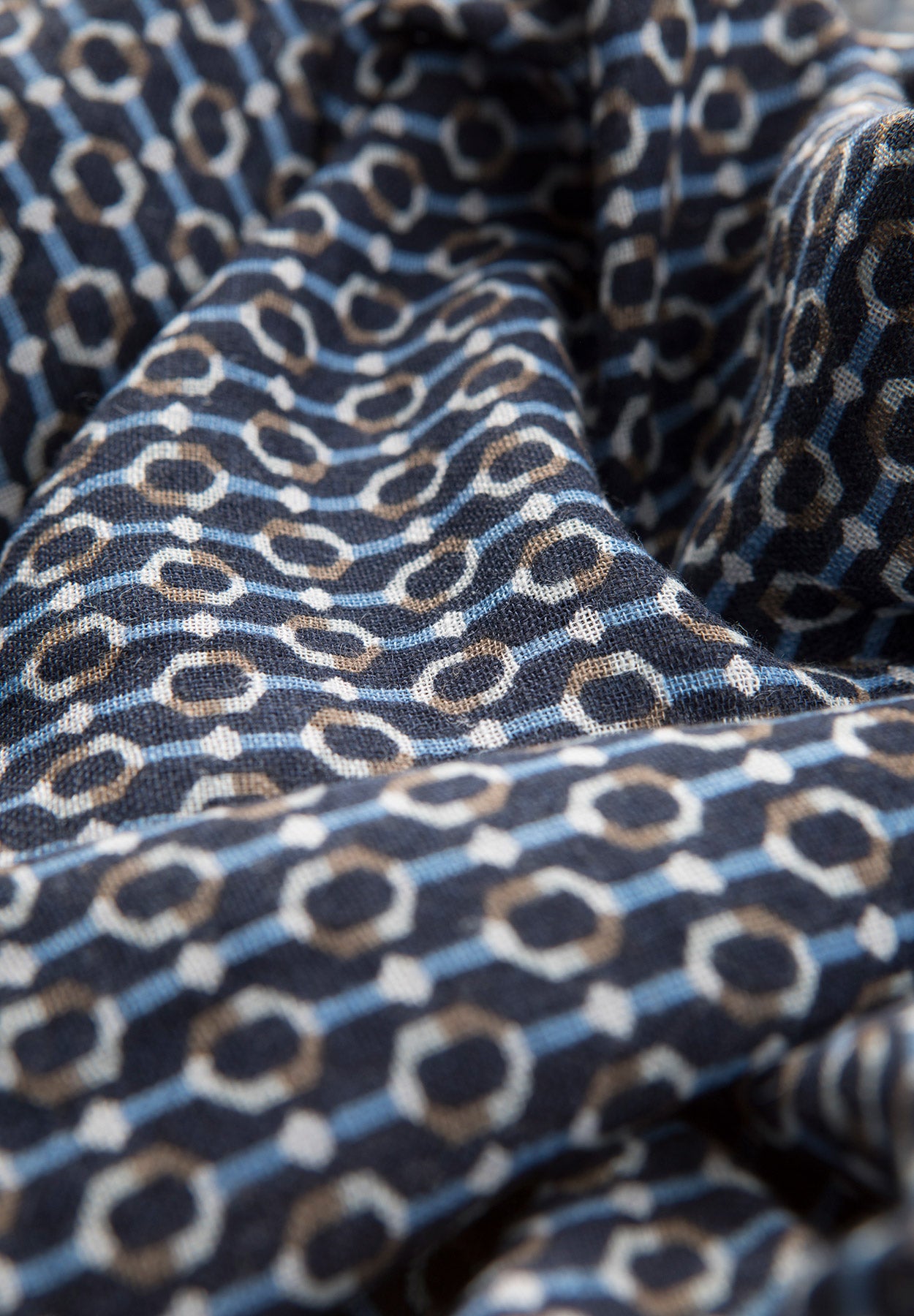 Pashmina blue patterned circles brown-blue cotton-linen