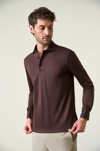Braunes Jersey-Poloshirt