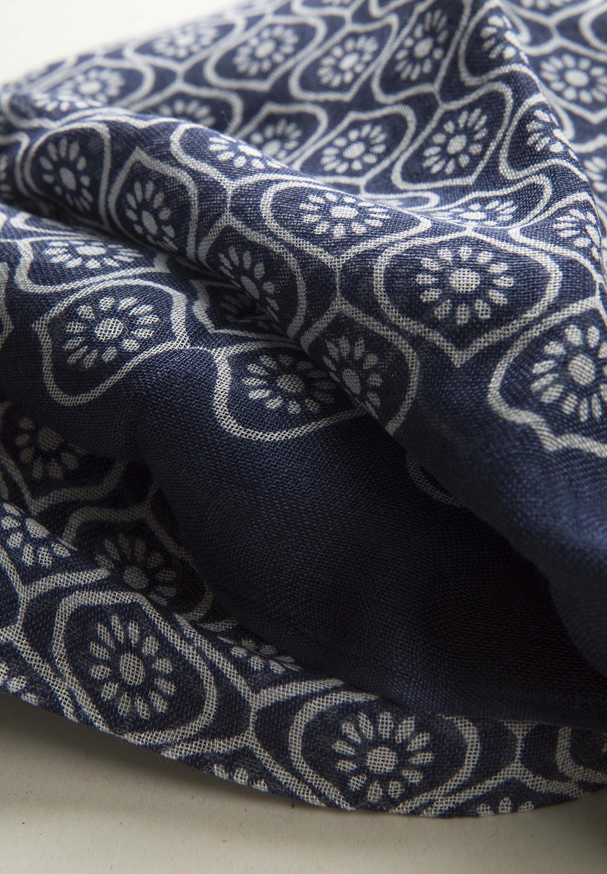 Navy blue scarf white pattern linen modal