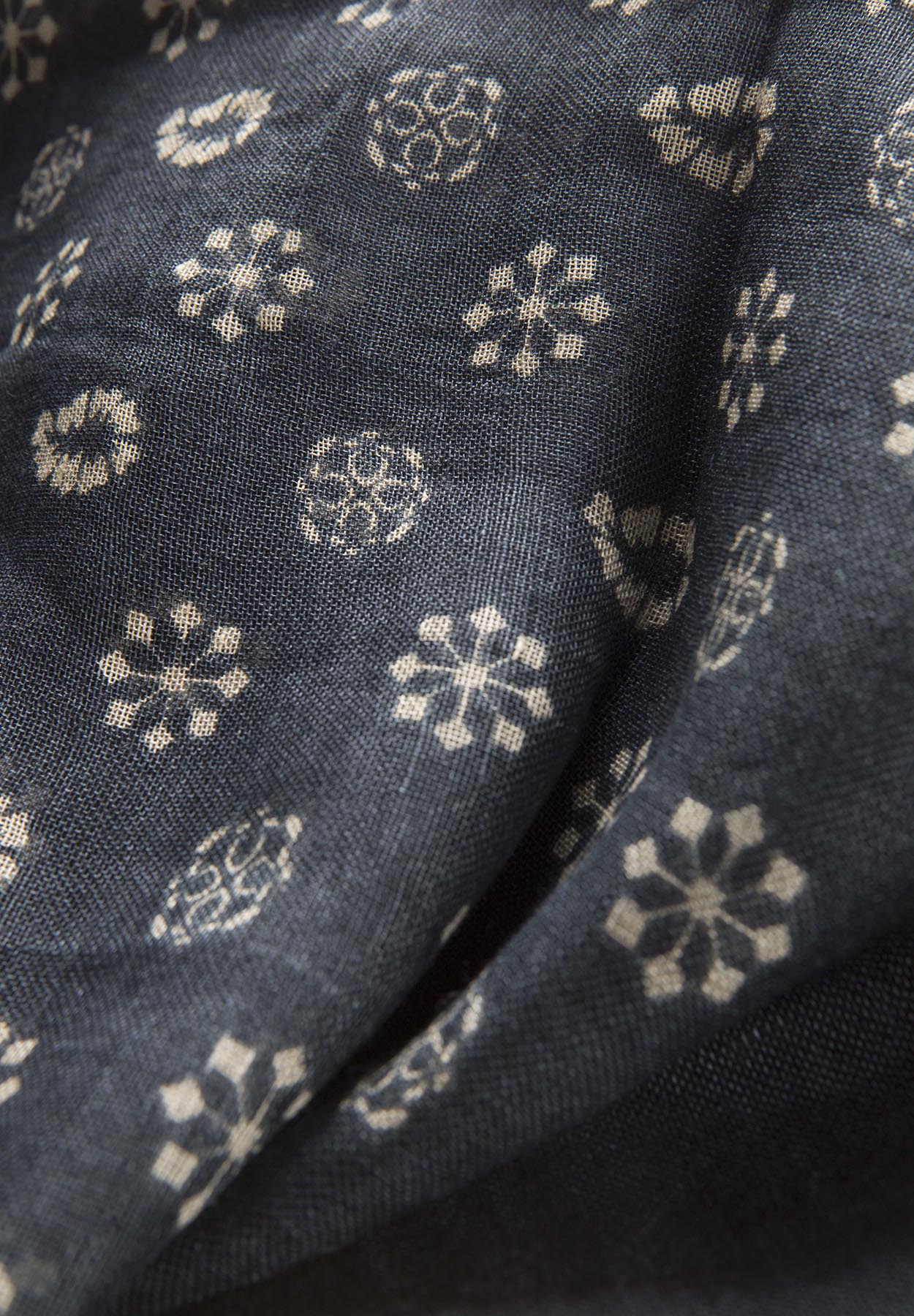 Dark blue scarf beige pattern linen modal