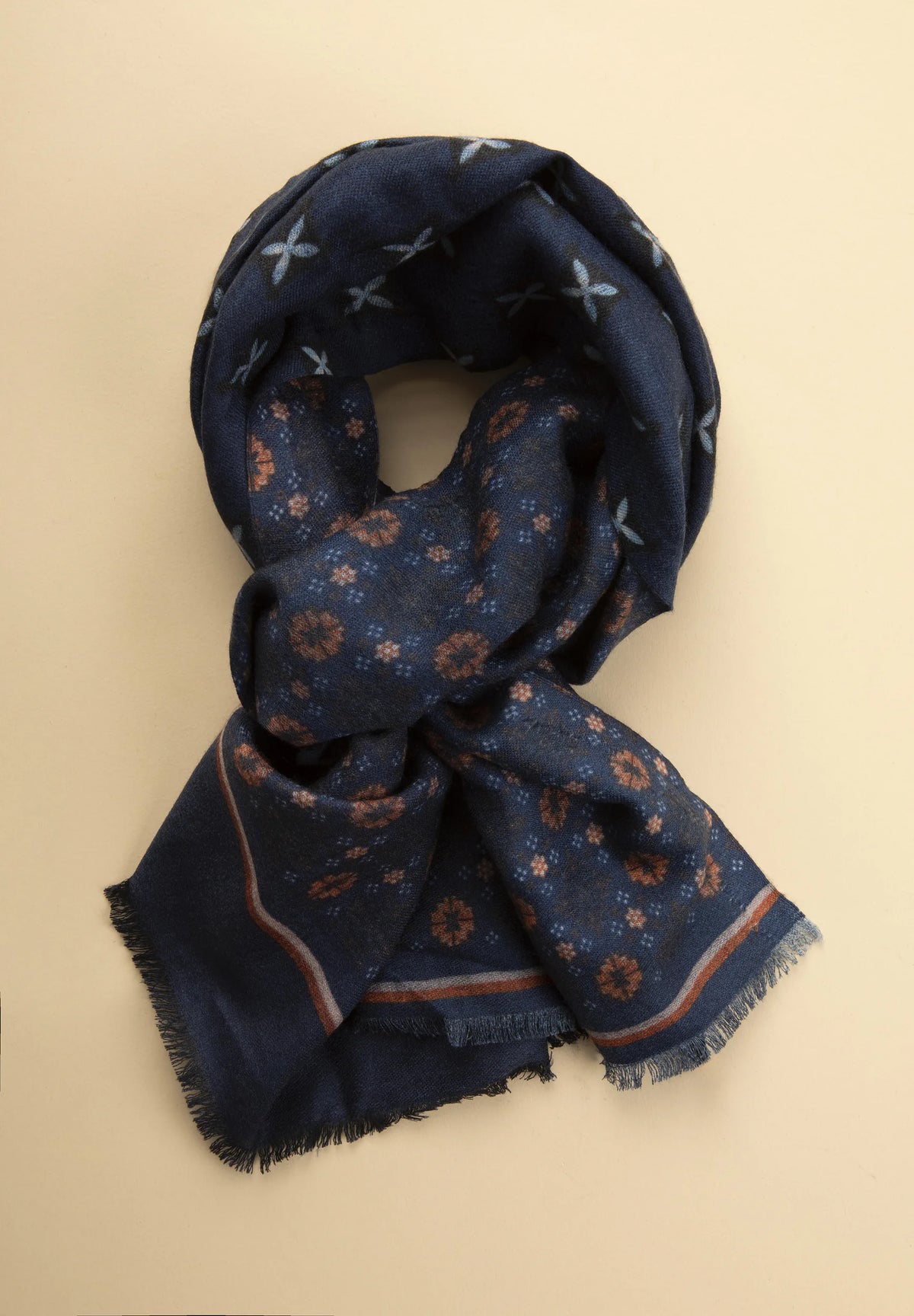 Patterned Double Scarf - Blue Angelico 1