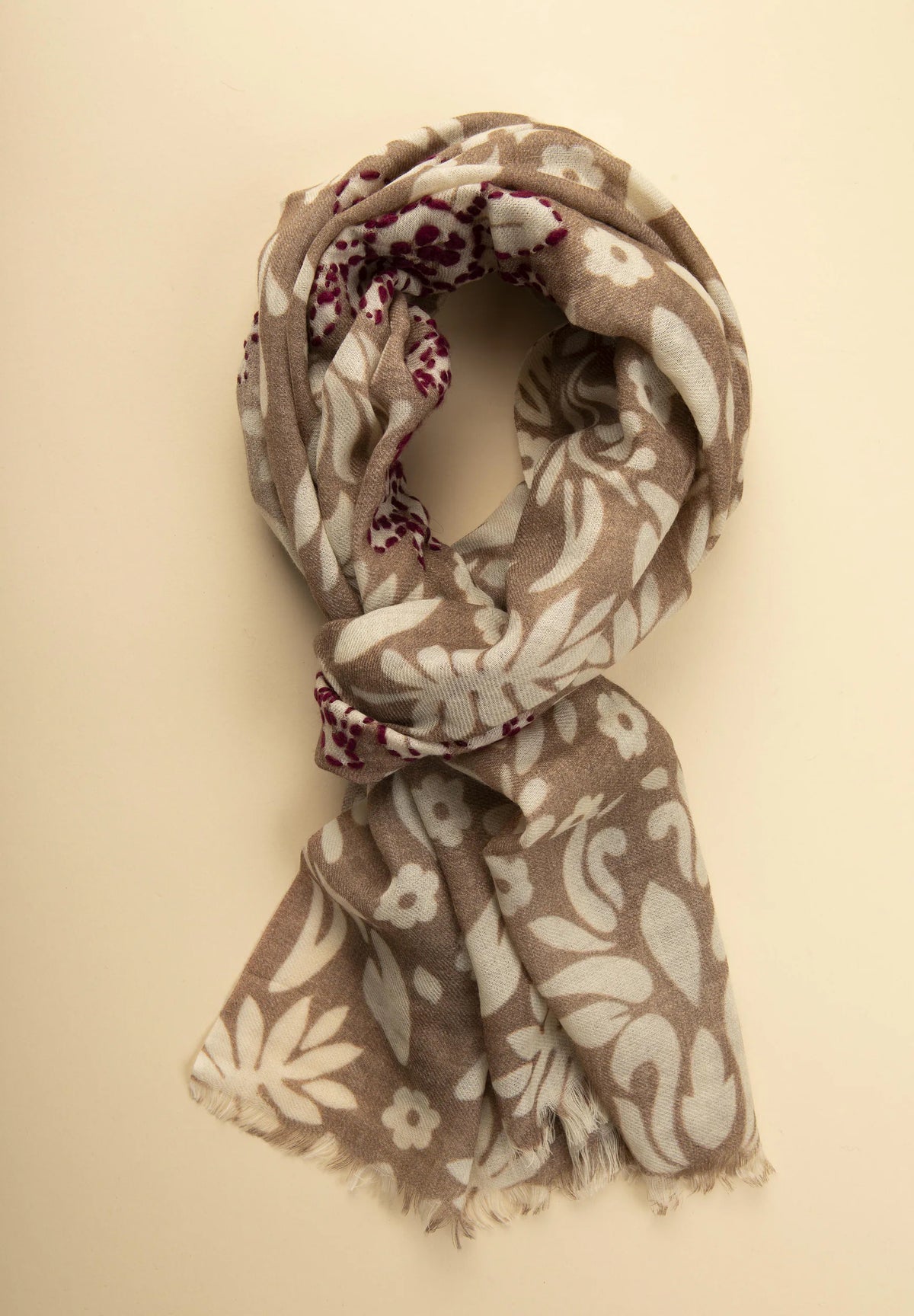 Schal Wolle Stickerei - Beige Angelico 1