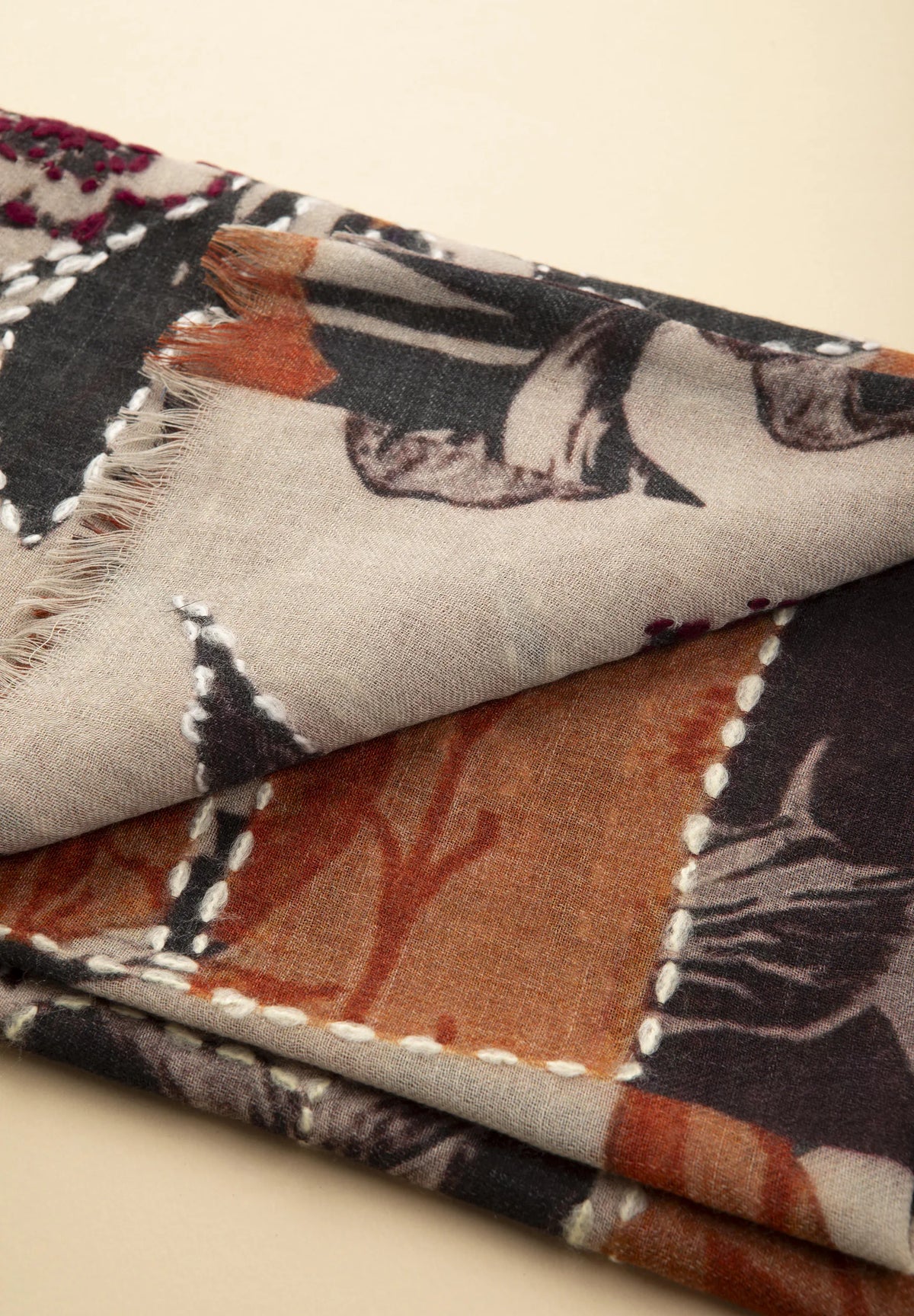Embroidered Wool Scarf - Rust/Beige Angelico 2