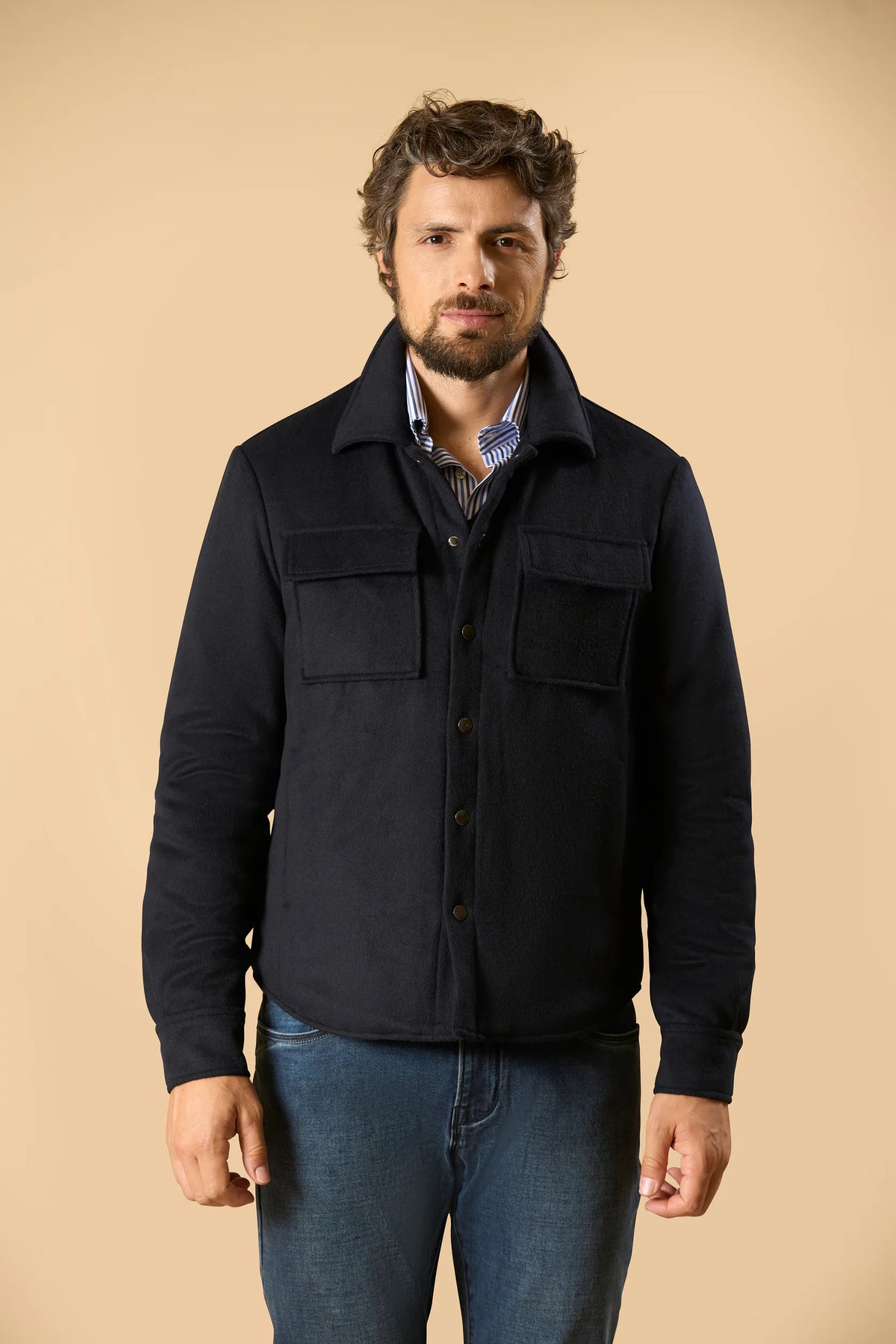 Blue padded wool blend overjacket Angelico 4