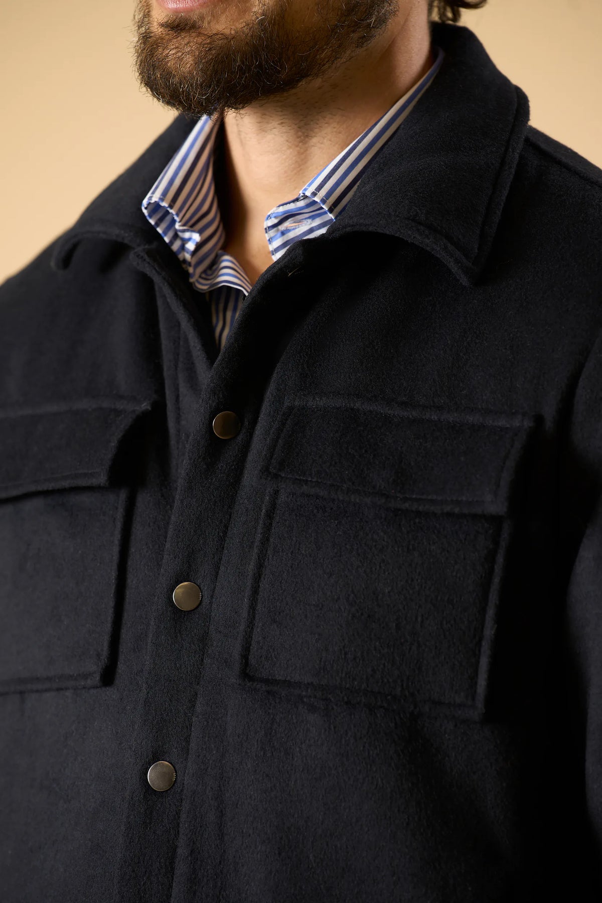 Blue padded wool blend overjacket Angelico 2