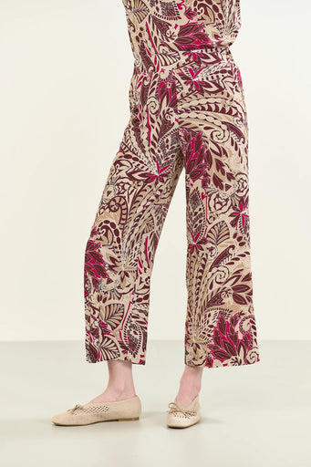 Burgundy trousers with abstract viscose print