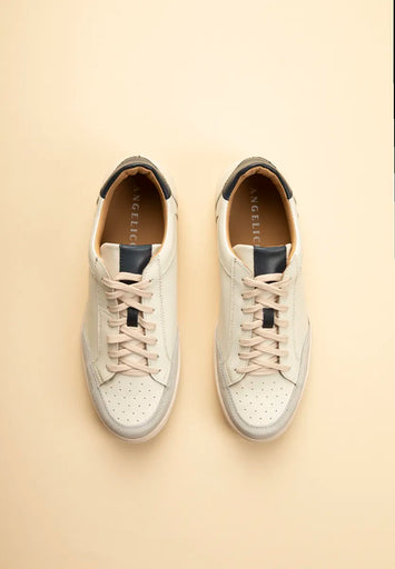 Cream sneaker with blue leather details
