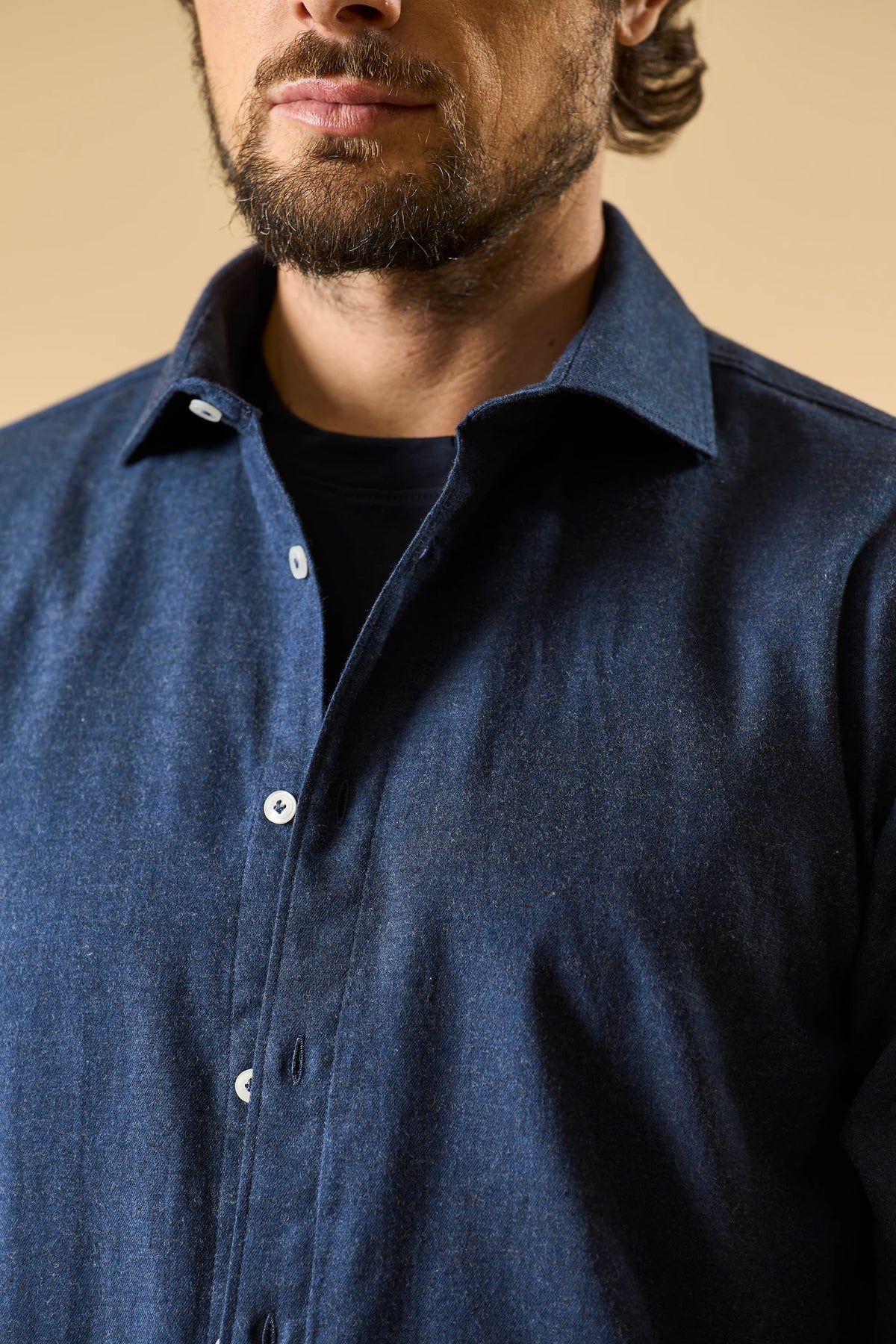 Camicia blu flanella cotone custom fit Angelico 2