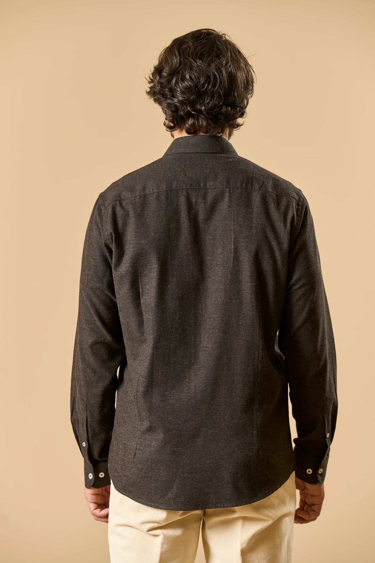 Dunkelbraunes Flanellhemd aus Baumwolle in Custom Fit Angelico 5