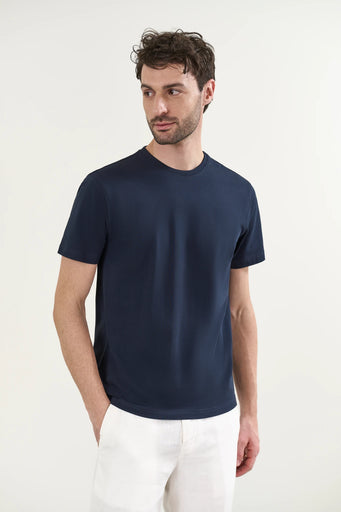 Blaues B-Stretch-Baumwoll-T-Shirt