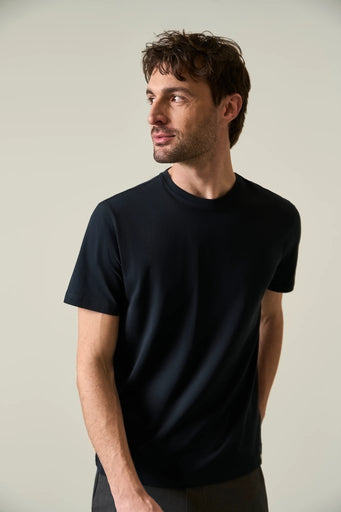 Schwarzes B-Stretch-Baumwoll-T-Shirt