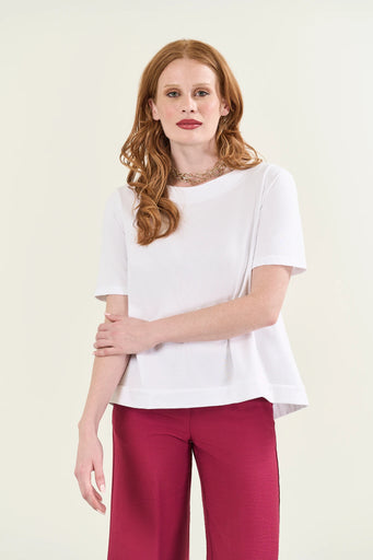 Weißes, übergroßes Stretch-Baumwoll-T-Shirt 