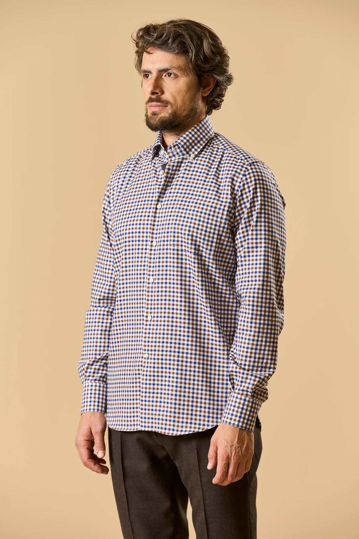 Camicia marrone bianco quadretti cotone regular fit Angelico 4