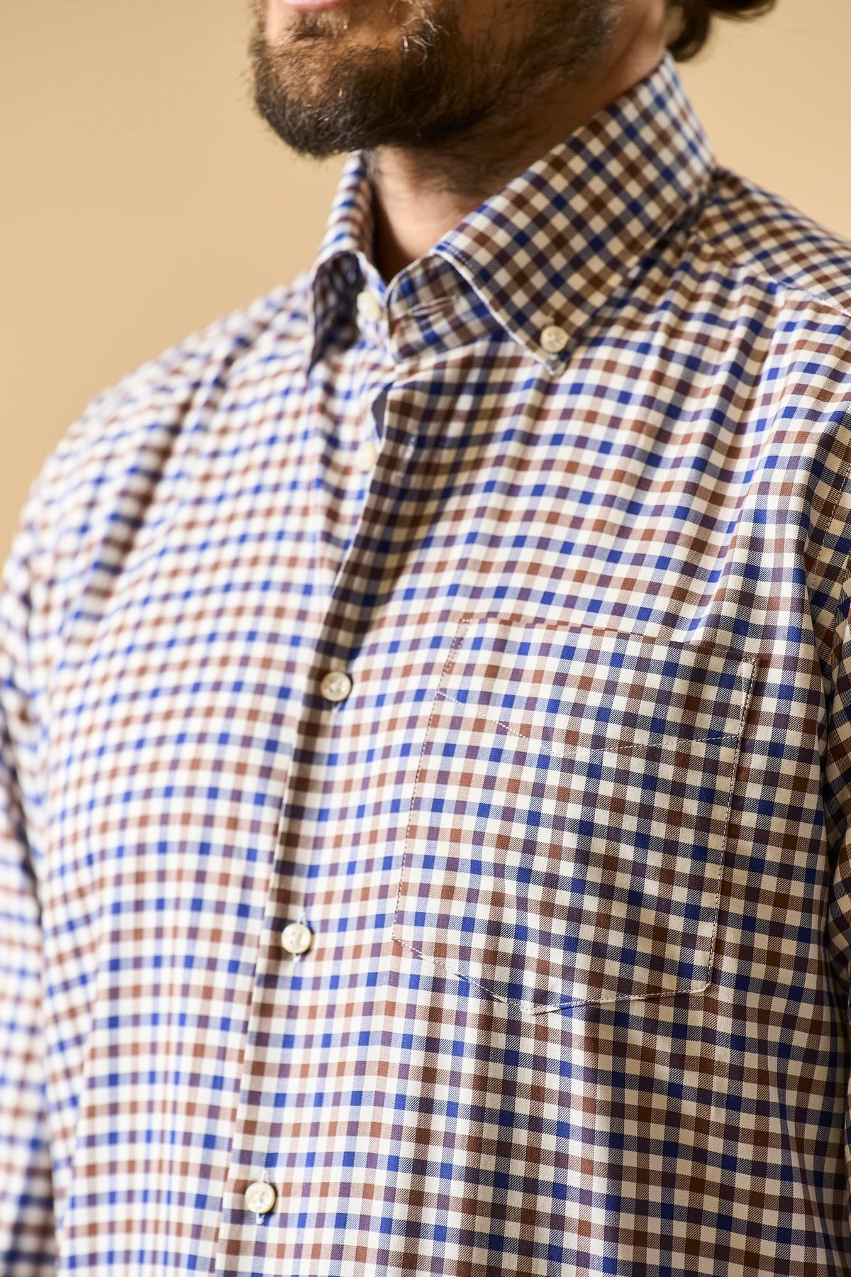 Camicia marrone bianco quadretti cotone regular fit Angelico 2