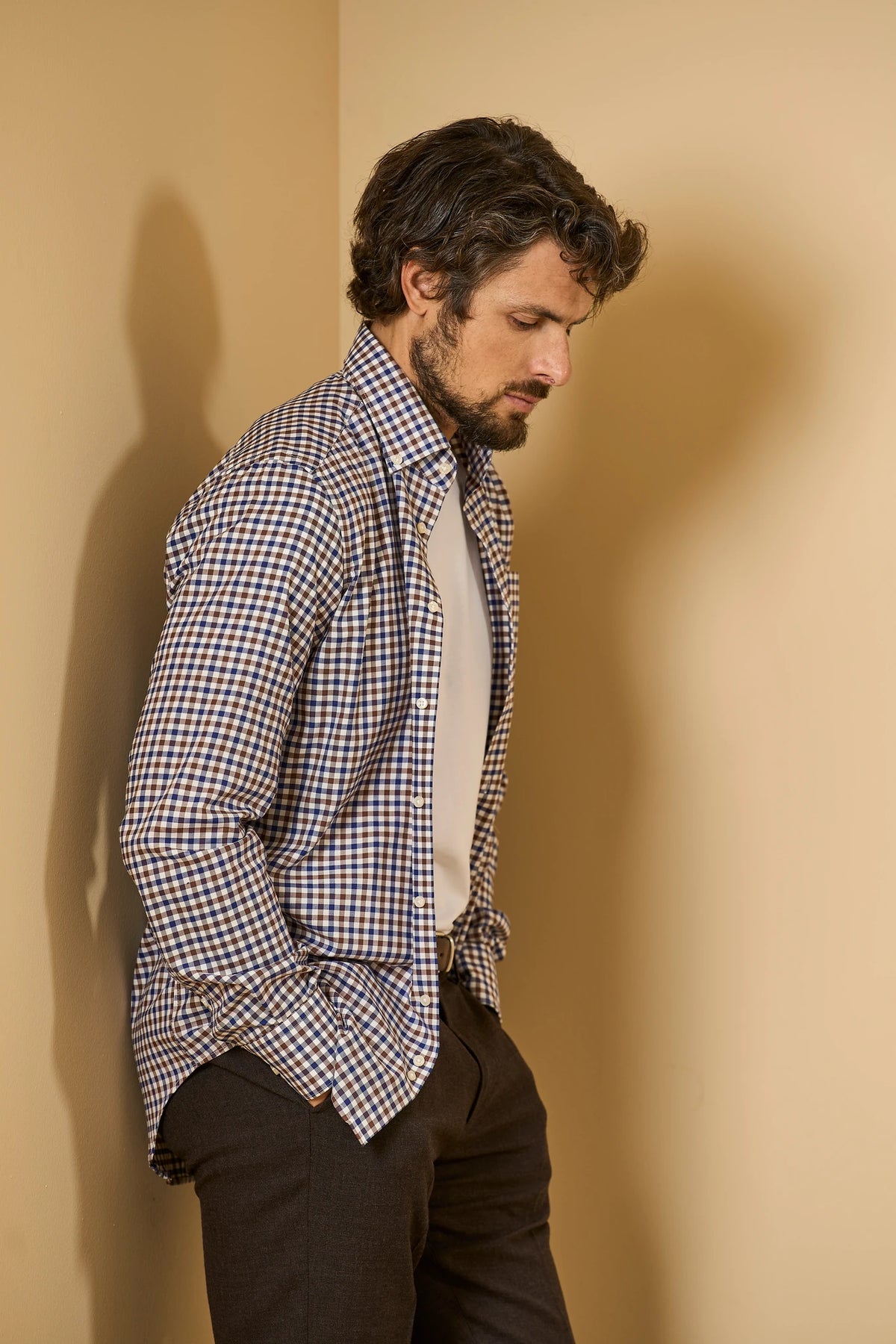 Camicia marrone bianco quadretti cotone regular fit Angelico 3