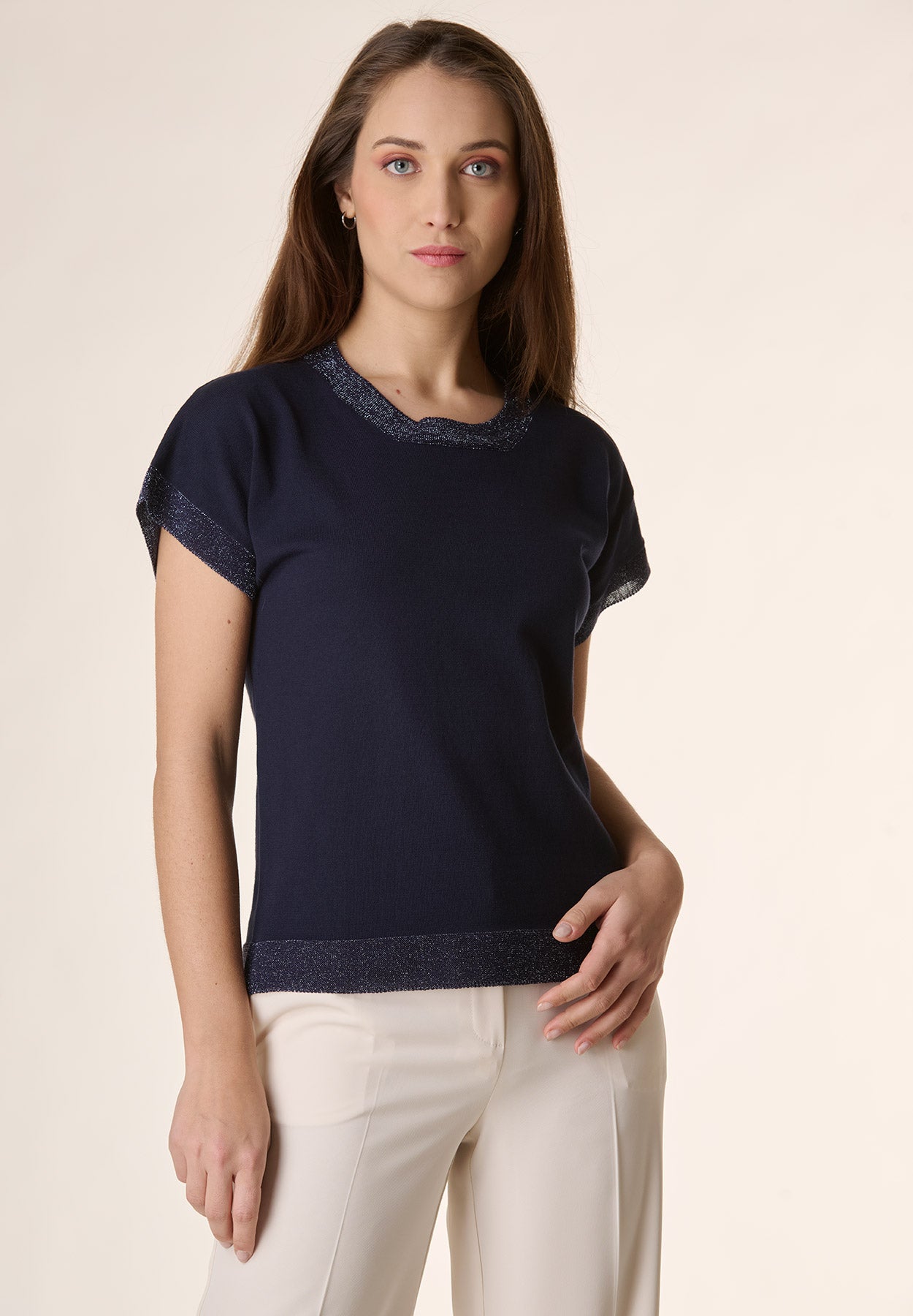Blue tricot T-shirt with glitter details