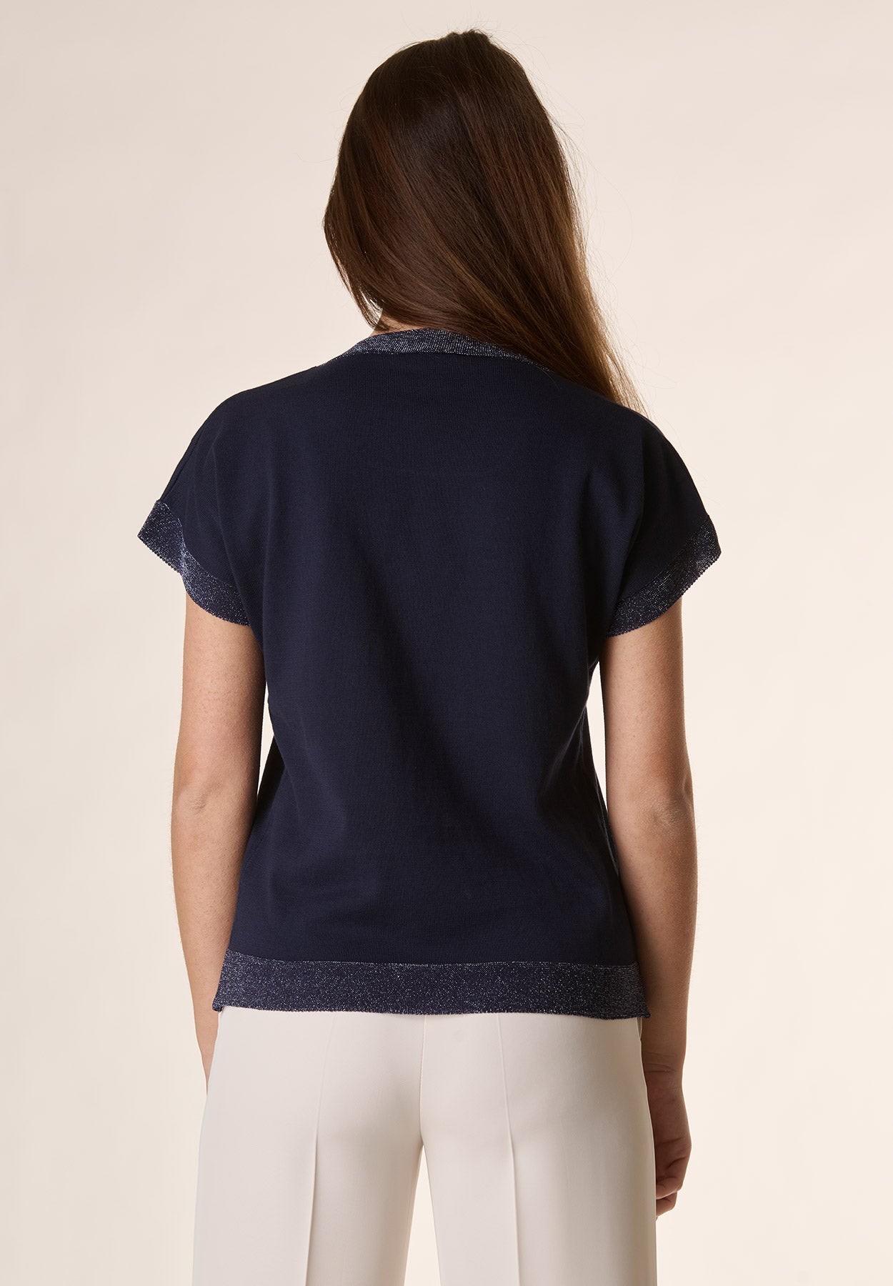 T-Shirt blu tricot dettagli brillantini