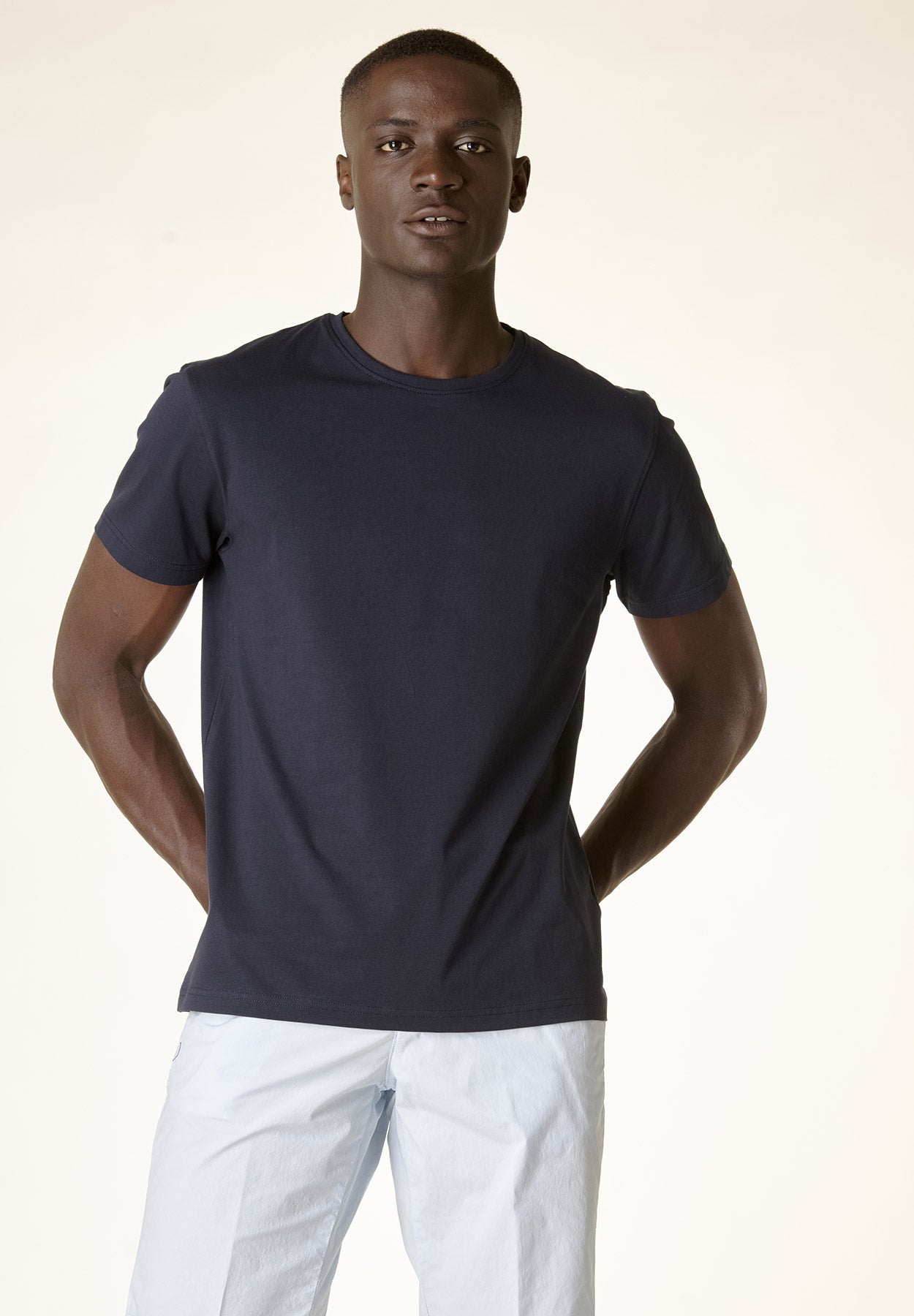 T-Shirt blu stretch cotone-Angelico