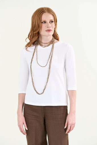 Weißes T-Shirt aus Stretch-Baumwolle mit 3/4-Ärmeln