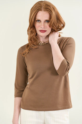 T-Shirt marrone cotone stretch manica 3/4