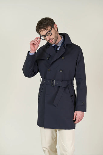 Marineblauer, zweireihiger Trenchcoat mit Gürtel