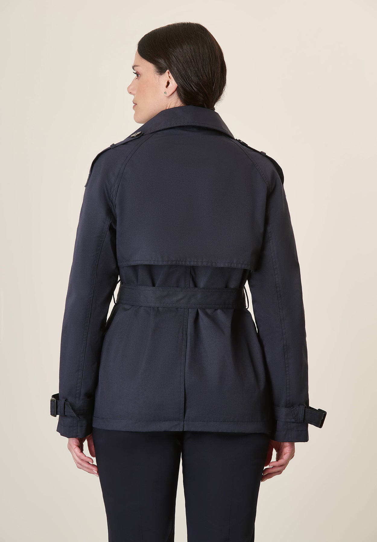 Trench blu corto impermeabile