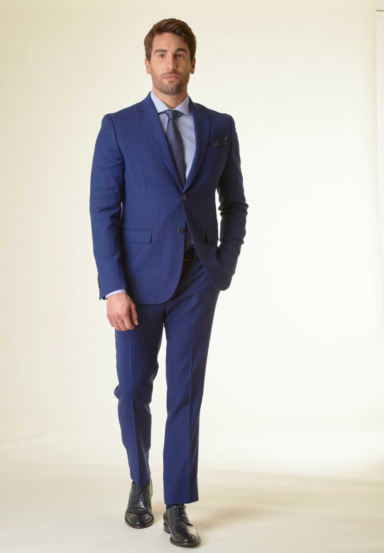 Abito blu microdisegno lana stretch custom fit-Angelico