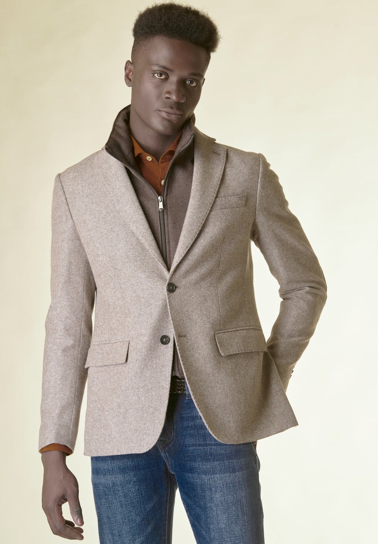 Angelico - Giacca marrone rigata lana custom fit - 1