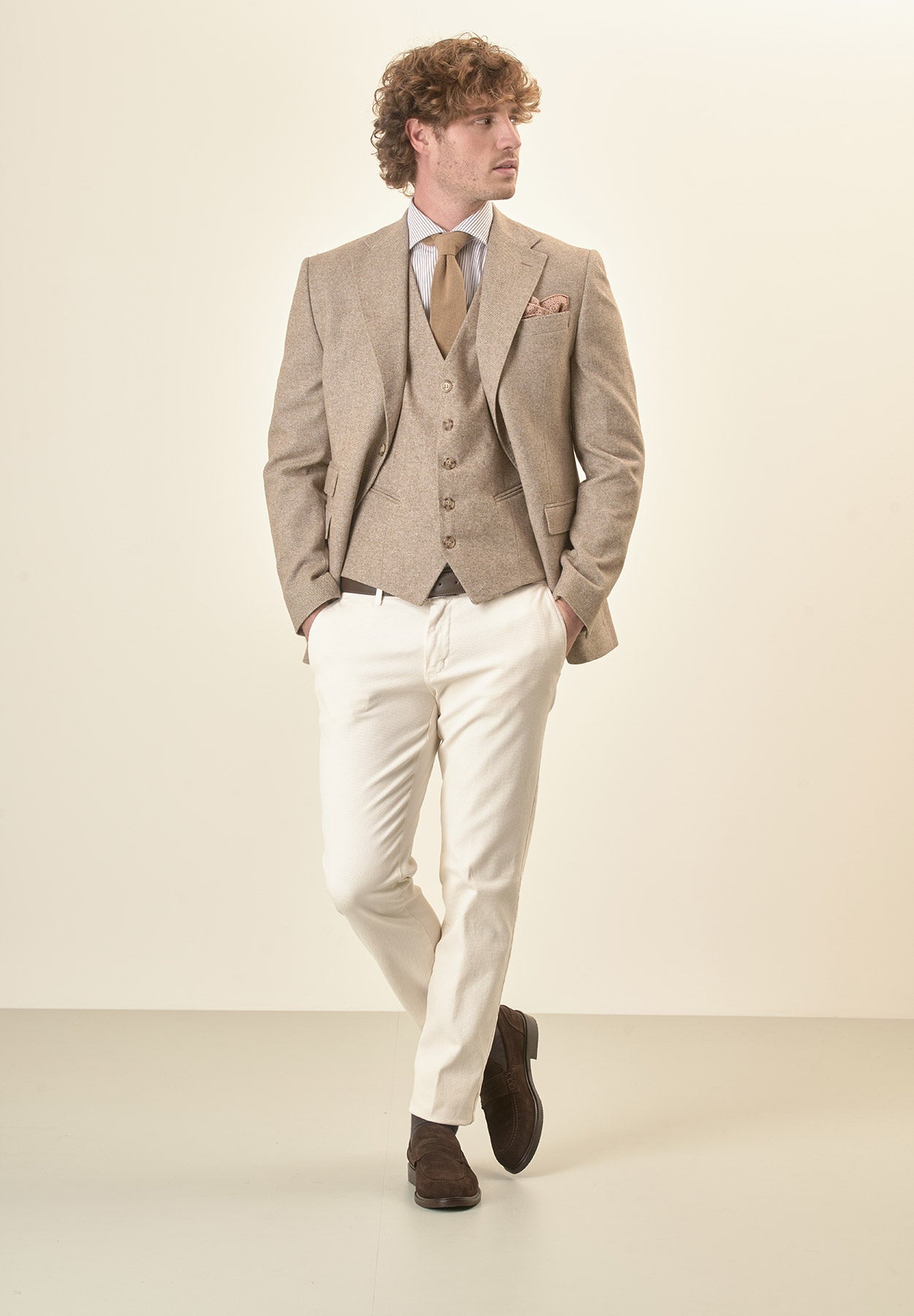 Giacca beige knickerbocker misto lana custom fit-Angelico