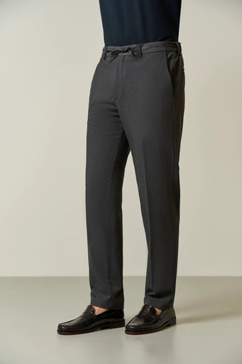 Anthracite trousers in technical wool with drawstring