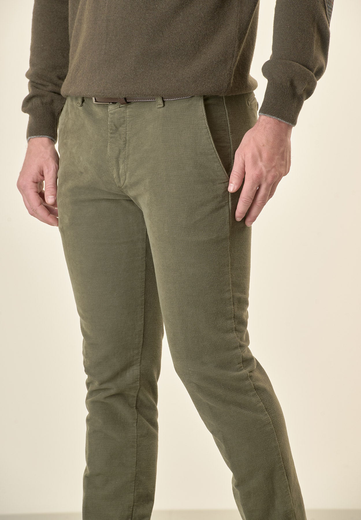 Pantalone verde fustagno jacquard cotone slim fit-Angelico