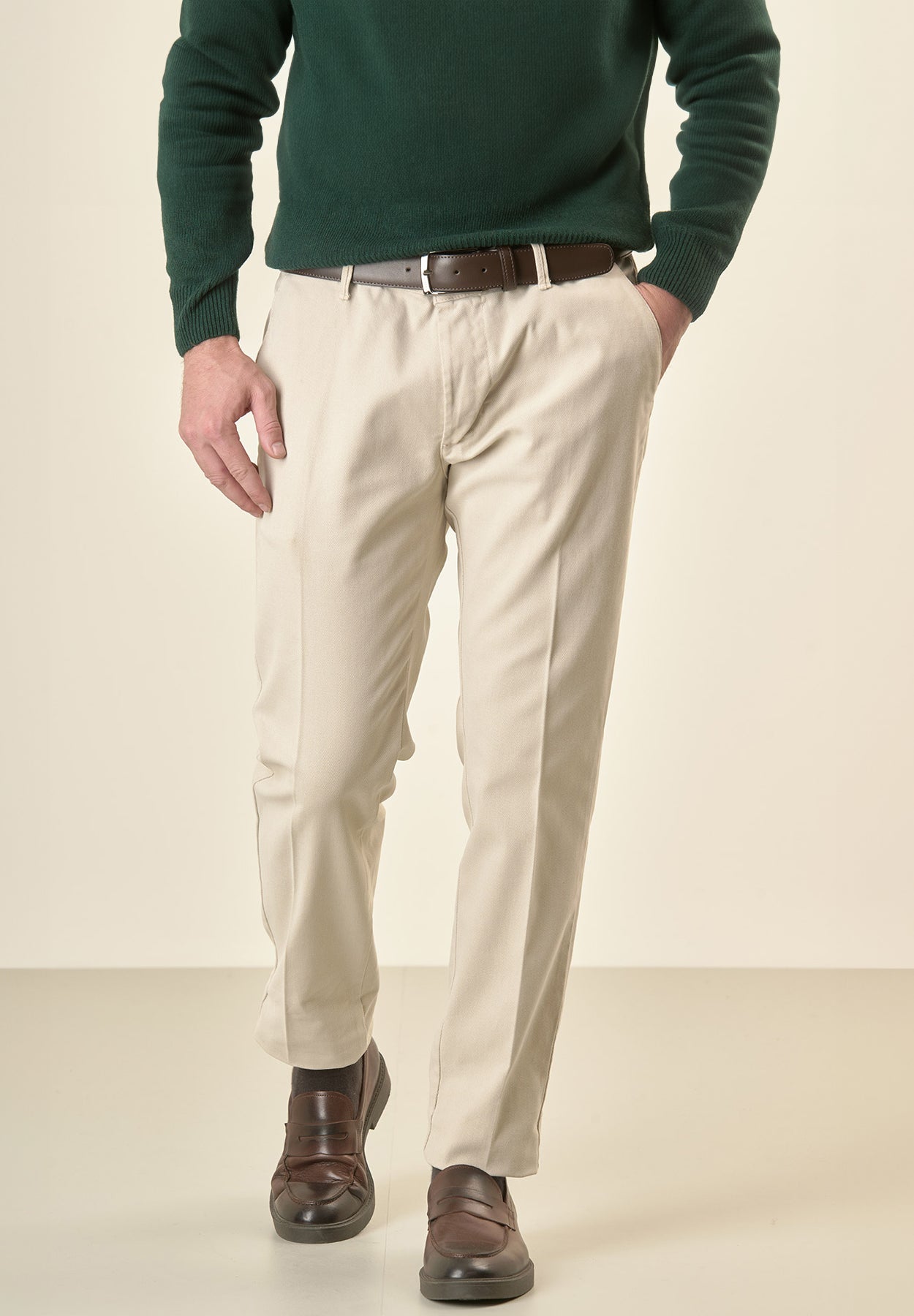 Pantalone avorio armatura cotone stretch slim fit-Angelico