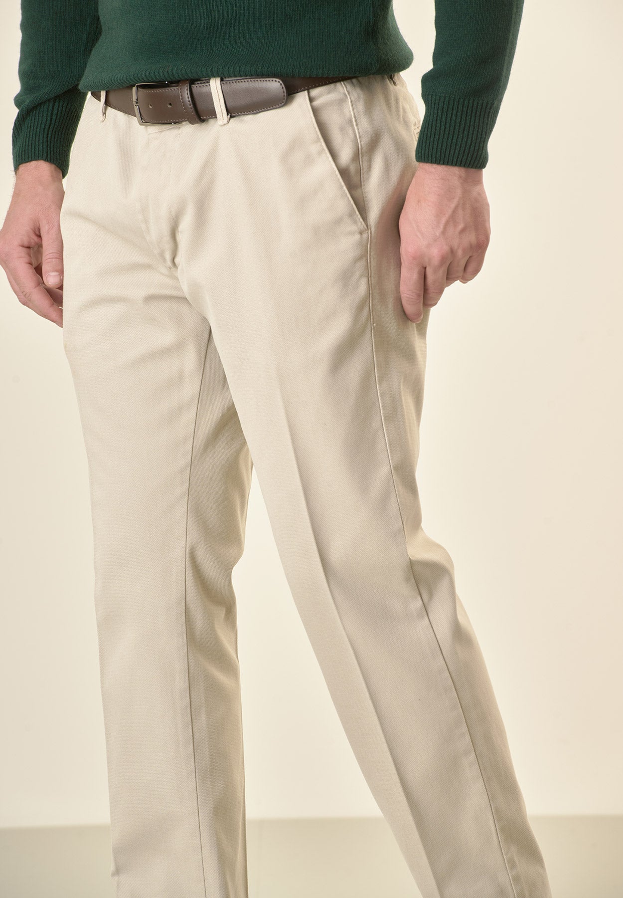 Pantalone avorio armatura cotone stretch slim fit-Angelico