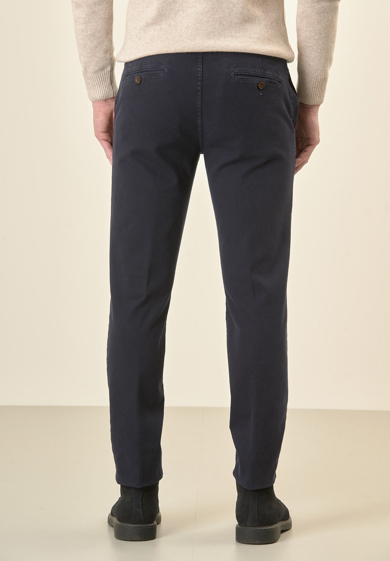 Pantalone blu microstruttura cotone stretch slim fit-Angelico