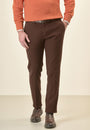 Pantalone marrone microstruttura cotone stretch slim fit-Angelico