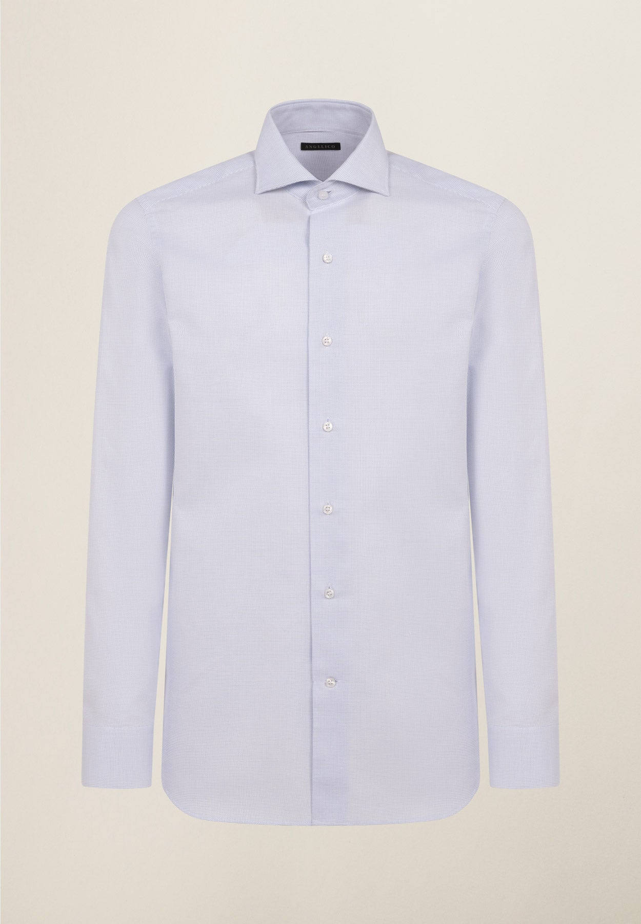Camicia bianca micro disegno azzurro cotone slim fit