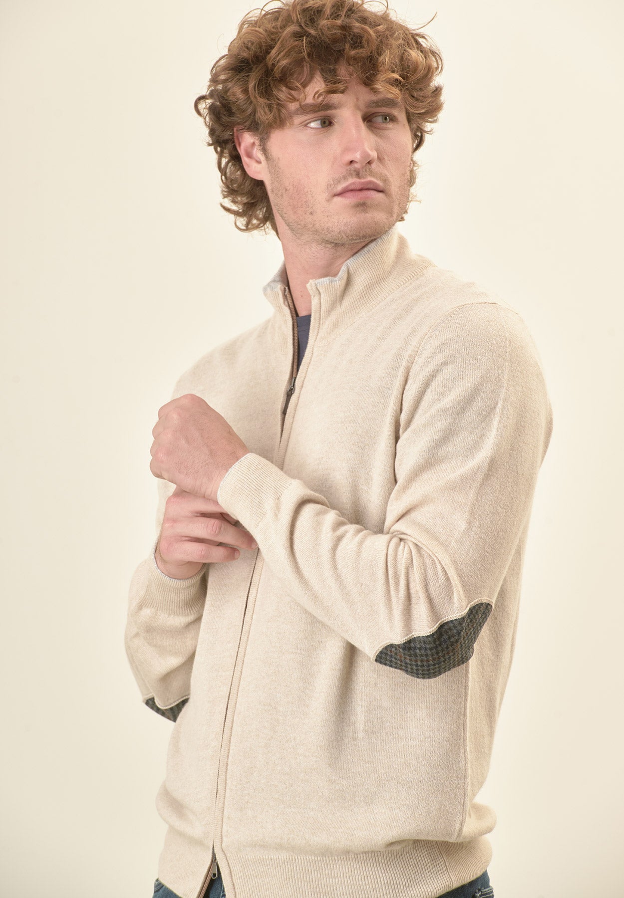 Giacca zip beige toppe misto cashmere-Angelico