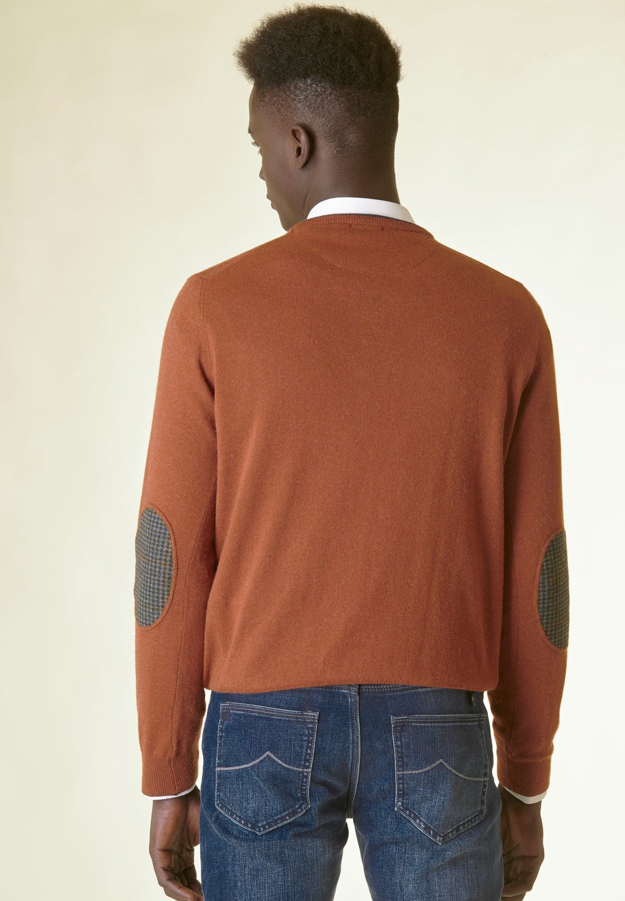 Brick v-neck sweater sleeves patch wool-cashmere