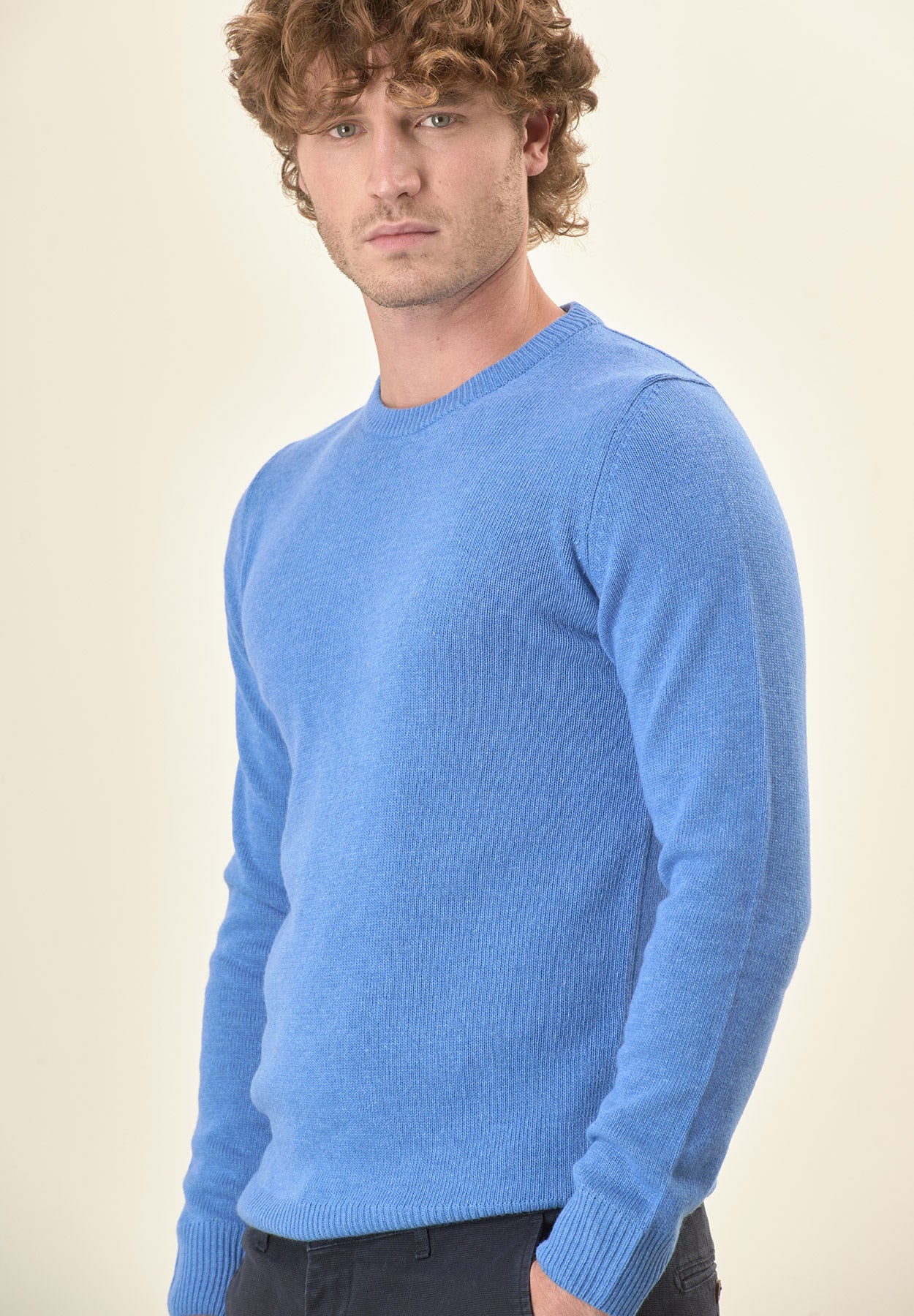 Girocollo azzurro misto cashmere-Angelico