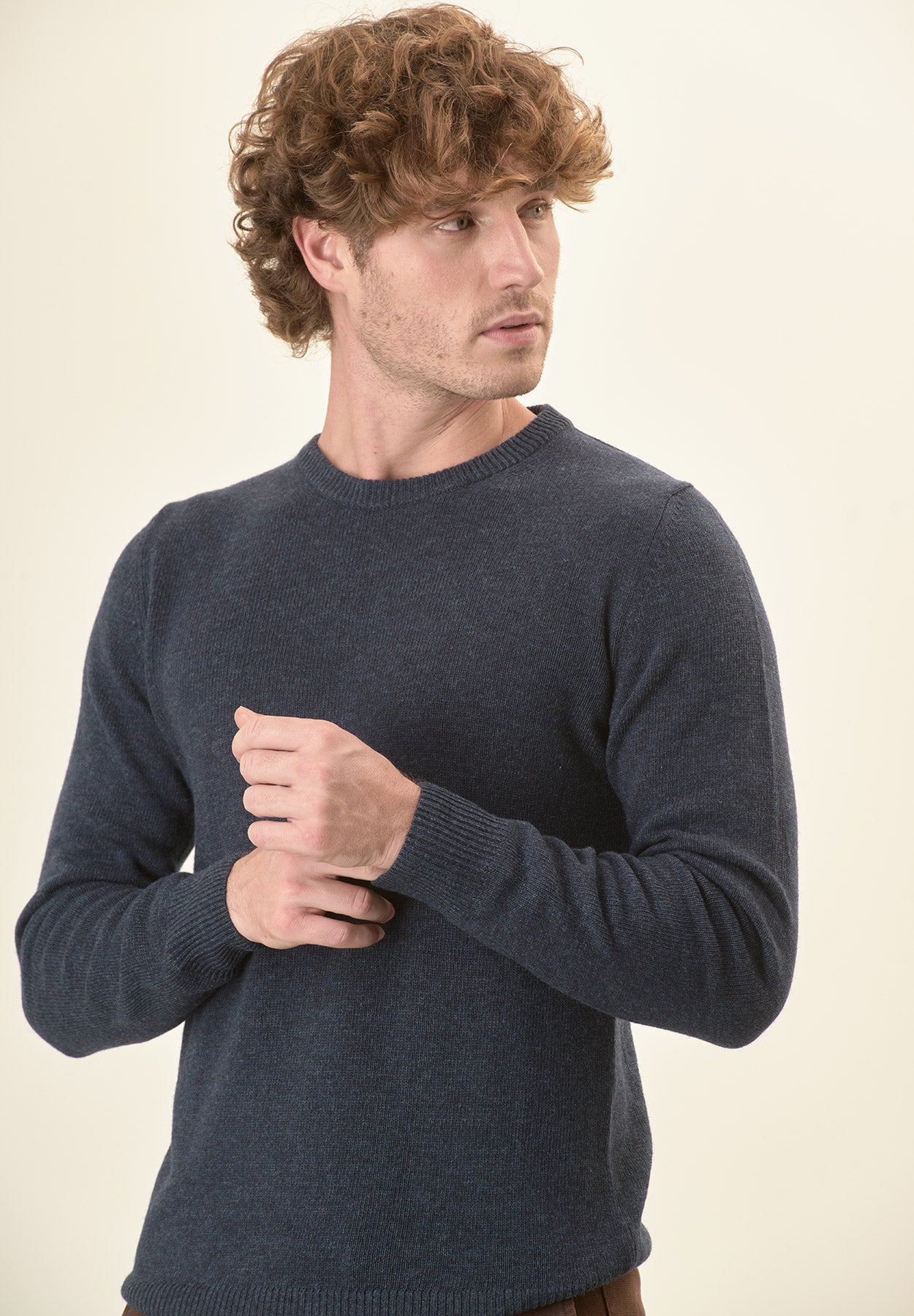 Girocollo blu denim misto cashmere-Angelico