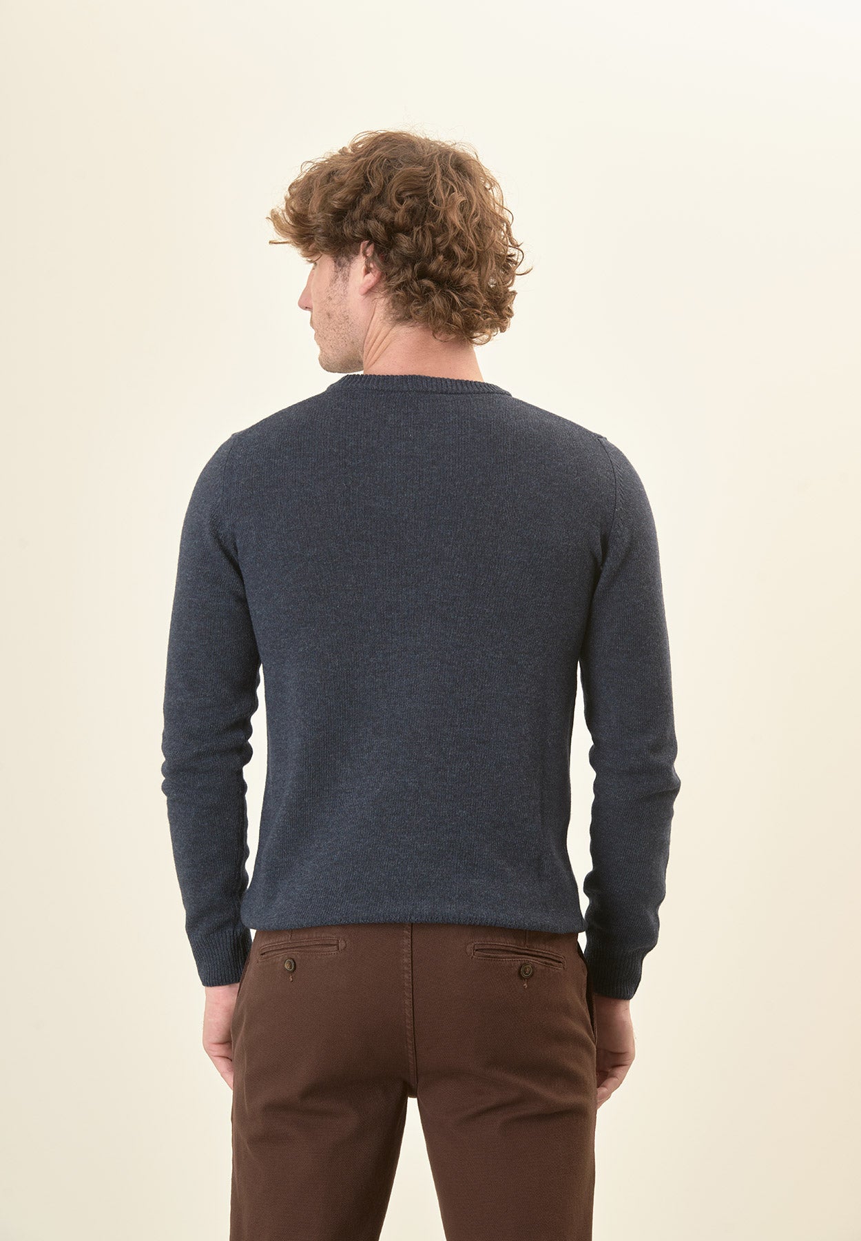 Girocollo blu denim misto cashmere-Angelico